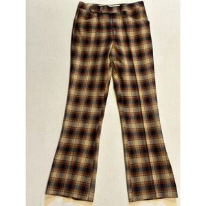 Vintage 70's JAYMAR Men's 31W X 31L Wool Plaid Pants Rust Flare Flat Front Disco